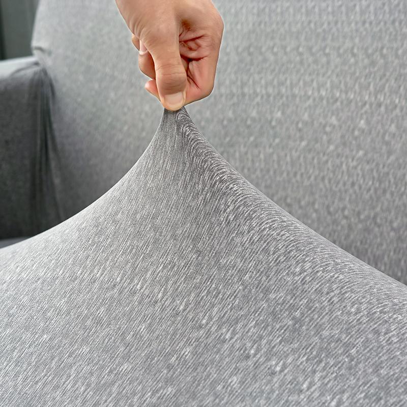 Corner Sectional Sofa Cover Spotted Light Grey Angle View