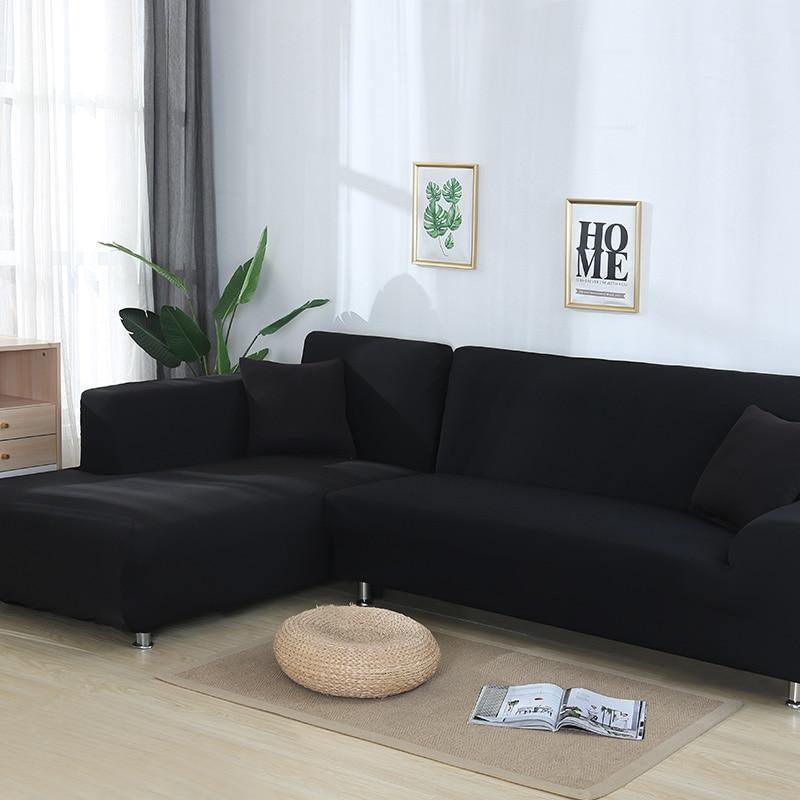 Corner Sectional Sofa Cover Classic Black Detail View