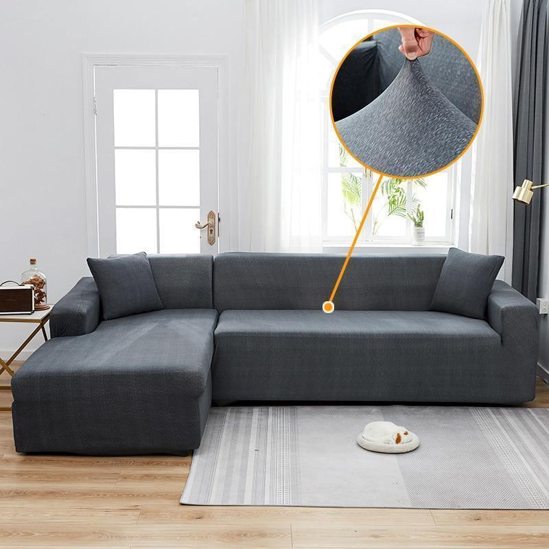 Corner Sectional Sofa Cover Spotted Anthracite Grey Main View