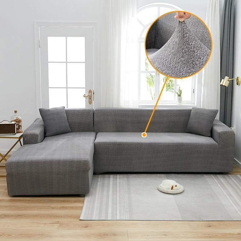 Corner Sectional Sofa Cover Spotted Medium Grey Main View