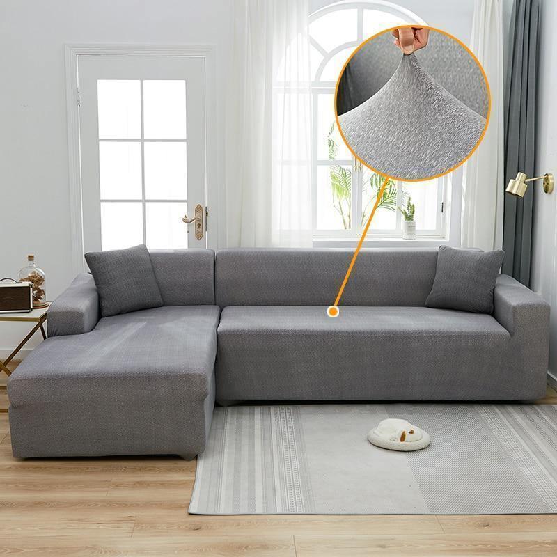 Corner Sectional Sofa Cover Spotted Light Grey Main View