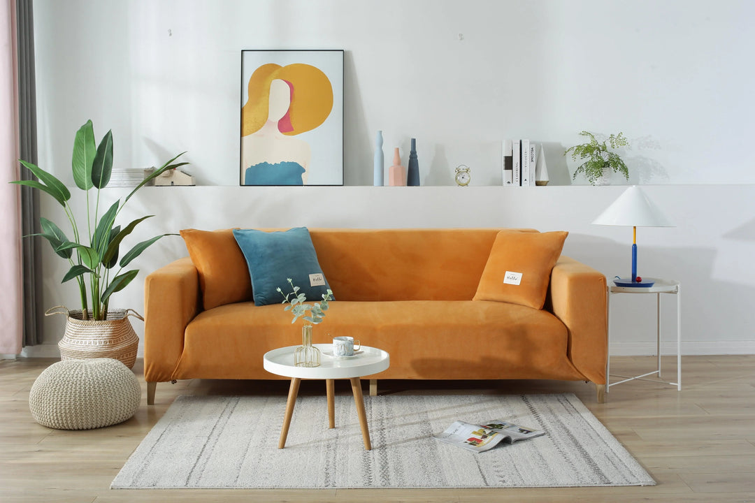 Luxury Velvet Stretch Sofa Cover Burnt Orange Main View