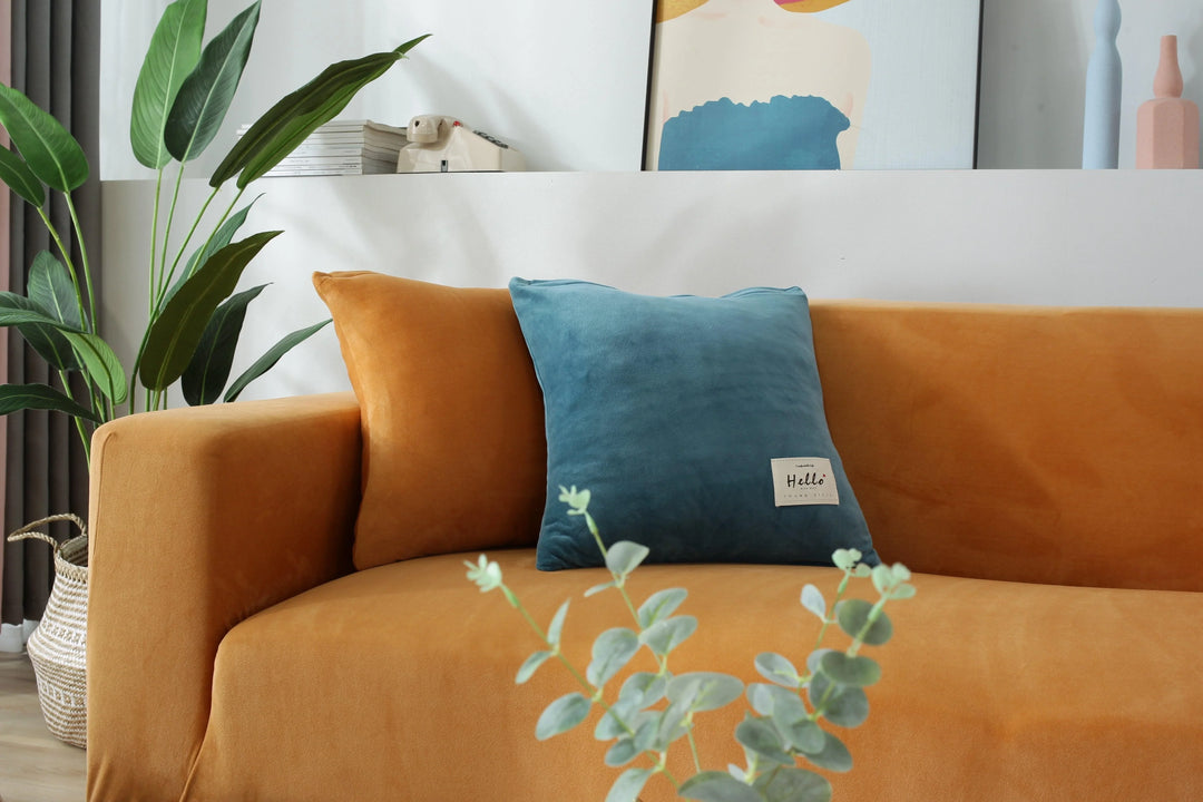 Luxury Velvet Stretch Sofa Cover Burnt Orange Side View