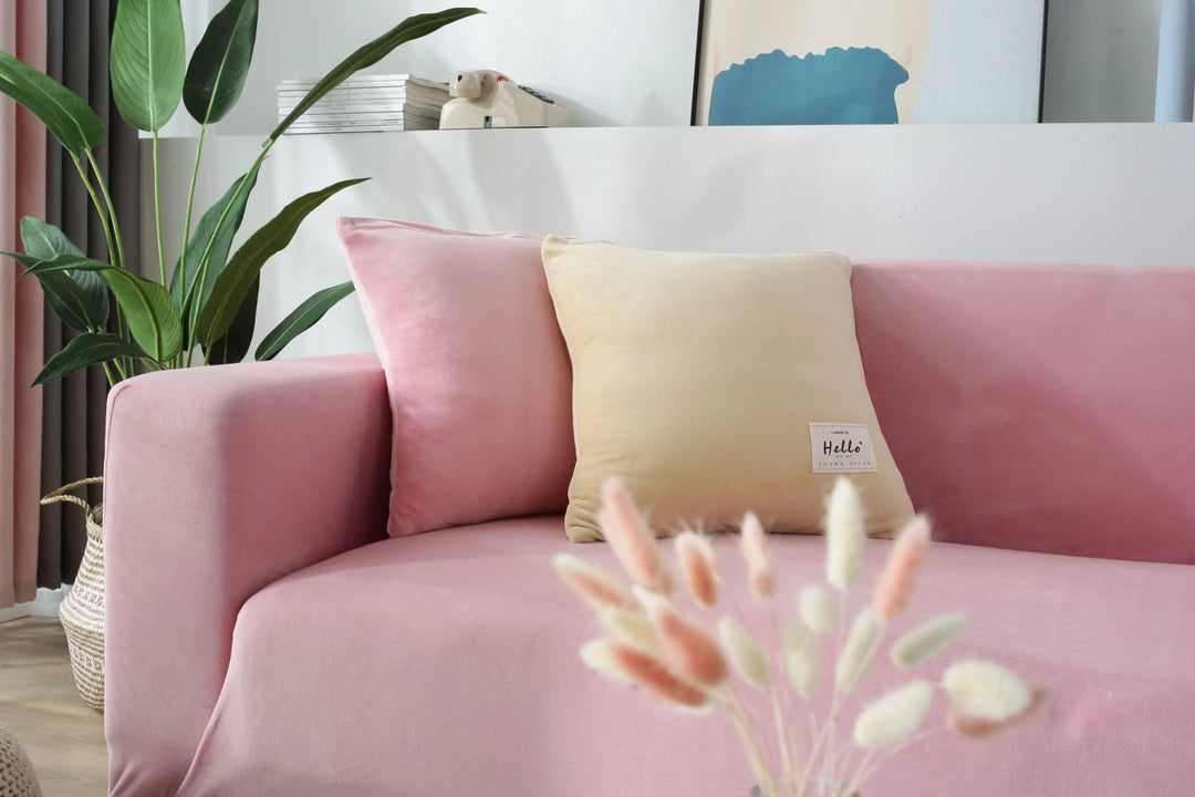 Luxury Velvet Stretch Sofa Cover Blush Pink Texture View