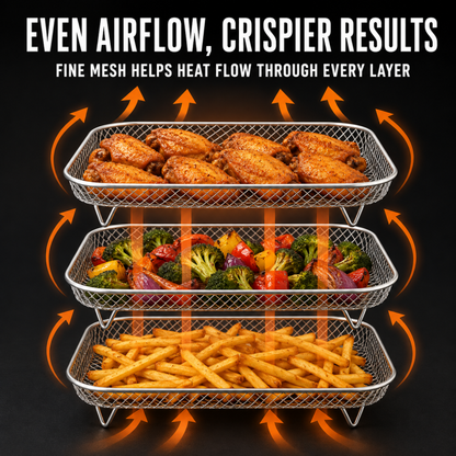 🍟Stackable Air Fryer Racks - Triple Your Cooking Capacity & Eliminate Uneven Heating