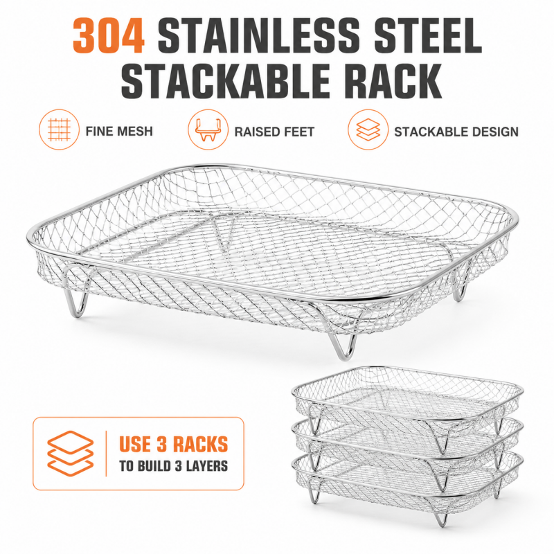 🍟Stackable Air Fryer Racks - Triple Your Cooking Capacity & Eliminate Uneven Heating