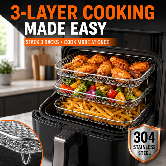 🍟Stackable Air Fryer Racks - Triple Your Cooking Capacity & Eliminate Uneven Heating