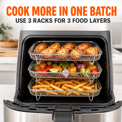 🍟Stackable Air Fryer Racks - Triple Your Cooking Capacity & Eliminate Uneven Heating