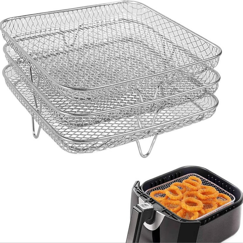 🍟Stackable Air Fryer Racks - Triple Your Cooking Capacity & Eliminate Uneven Heating